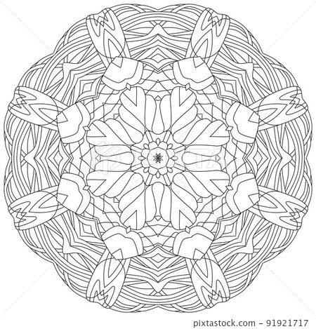 Hand drawn zentangle circular ornament for coloring page. 91921717