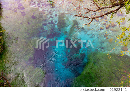 Blue Eye spring , more than fifty metre deep natural pool with clear, fresh water, near Sarande in Vlore Country in southern Albania 91922141