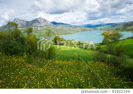 Blue lake and green hills 91922144