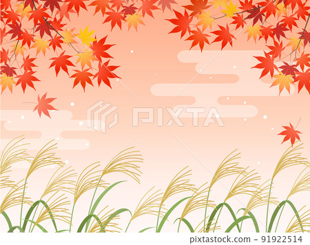 Japanese pampas grass, autumn leaves and Japanese clouds _background_frame Japanese pampas grass, autumn leaves and Japanese clouds _background_frame 91922514