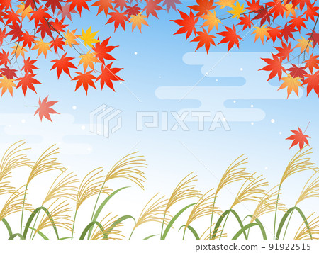 Japanese pampas grass, autumn leaves and Japanese clouds _background_frame Japanese pampas grass, autumn leaves and Japanese clouds _background_frame 91922515