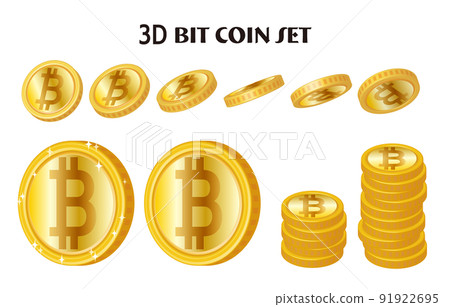 Three-dimensional golden bitcoin illustration set Three-dimensional golden bitcoin illustration set 91922695