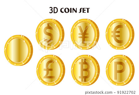 Illustration set of three-dimensional golden coins 91922702