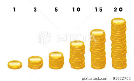 Illustration set of three-dimensional stacked coins Illustration set of three-dimensional stacked coins 91922703