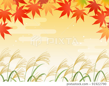 Background frame of Japanese pampas grass and autumn leaves Background frame of Japanese pampas grass and autumn leaves 91922790