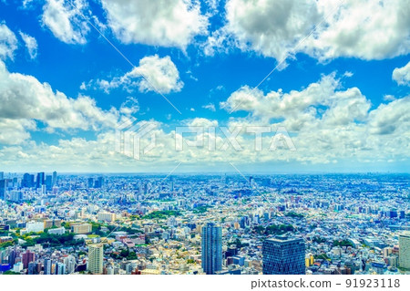 Summer sky in the big city of Tokyo 91923118