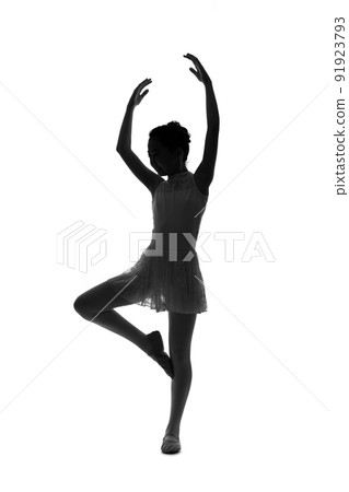 一個穿著舞蹈服裝芭蕾舞藝術體操的女孩的剪影 91923793