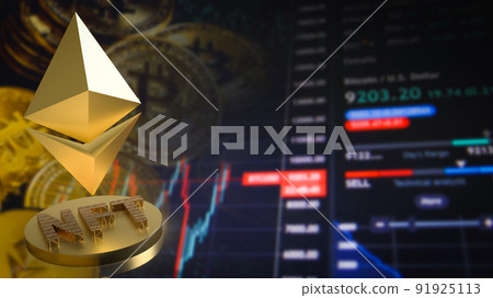 The gold etherium symbol on nft coin for cryptocurrency  concept 3d rendering 91925113