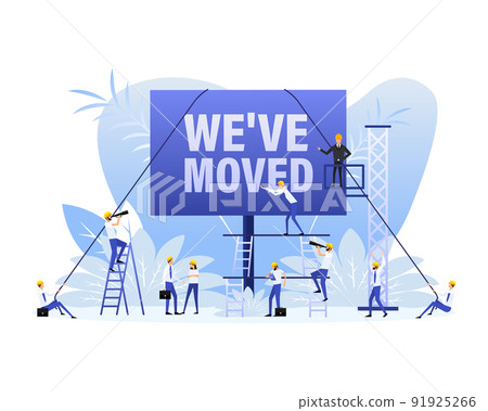 Color we have moved flat style with people. concept of locator land mark like ecommerce delivery or transfer label 91925266