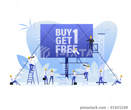 Flat style icon with people on white backdrop. Discount coupon. Vector design Flat style icon with people on white backdrop. Discount coupon. Vector design 91925289
