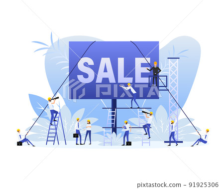 Sale placard people, great design for any purposes. Background vector illustration. Web design Sale placard people, great design for any purposes. Background vector illustration. Web design 91925306