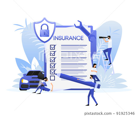 People in flat style. Car insurance icon on blue background. Flat isometric vector illustration People in flat style. Car insurance icon on blue background. Flat isometric vector illustration 91925346