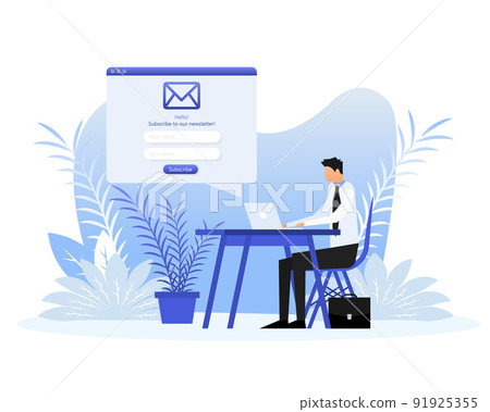 Web page with people in flat style on a white background. Subscribe to our newsletter. Vector illustration Web page with people in flat style on a white background. Subscribe to our newsletter. Vector illustration 91925355