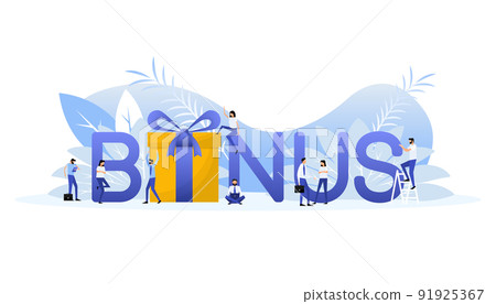 BONUS. Concept with people, letters and icons. Business banner. Vector design 91925367