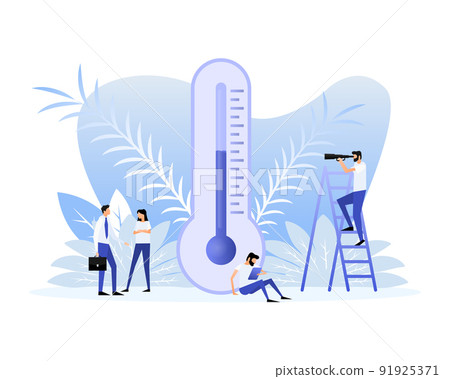 Temperature people. Thermometer icon with flat people. Vector illustration 91925371