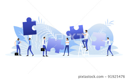 Hands putting puzzle pieces. Teamwork concept. Vector illustration. Hands putting puzzle pieces. Teamwork concept. Vector illustration. 91925476
