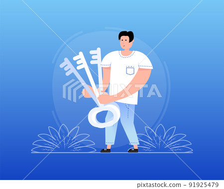 Man running with big key. Holding giant key. Open the door lock Man running with big key. Holding giant key. Open the door lock 91925479