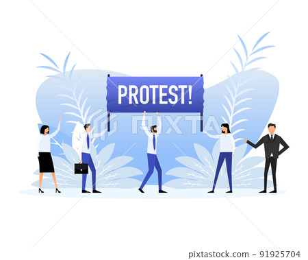 People holding a poster with text protest. Vector illustration. 91925704