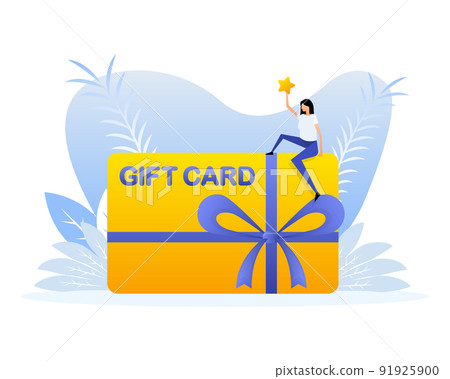 Gift card with people. Flat vector people character illustration. Shopping event illustration Gift card with people. Flat vector people character illustration. Shopping event illustration 91925900