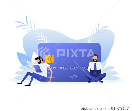 Flat credit card with people on a white background. Vector illustration Flat credit card with people on a white background. Vector illustration 91925937