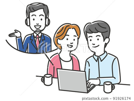 Image illustration material of couple receiving online consultation at home Image illustration material of couple receiving online consultation at home 91926174