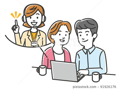 Image illustration material of couple receiving online consultation at home Image illustration material of couple receiving online consultation at home 91926176