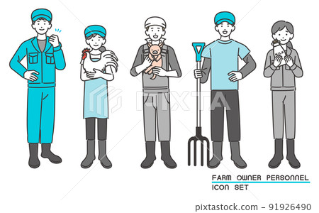 Vector illustration of livestock farmer holding piglets and chickens / pig farming / farmer / poultry farming / dairy farming 91926490