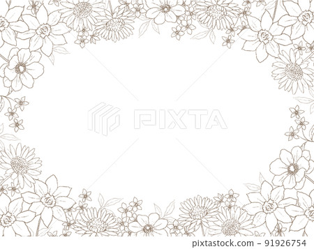 Pen drawing flower frame line art Pen drawing flower frame line art 91926754