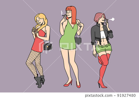 Group of prostitutes outside Group of prostitutes outside 91927480