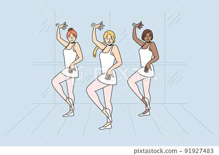 Ballerinas dancing together on stage 91927483