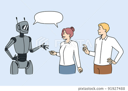 People talking with robot 91927488