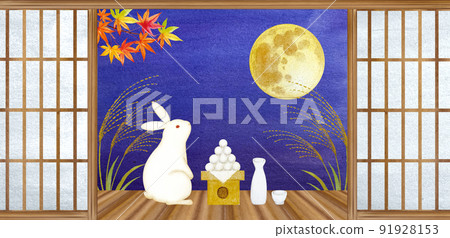 十五夜賞月_門廊看月的兔子 十五夜賞月_門廊看月的兔子 91928153