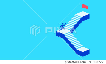 Man climbing stairs step up to flag 91928727
