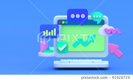 Laptop computer data work chart analysis 3d rendering 91928729