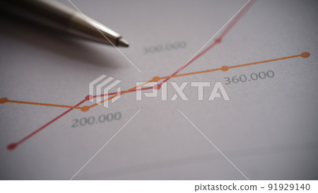 Metal pen on documents with colourful graphs with lines Metal pen on documents with colourful graphs with lines 91929140