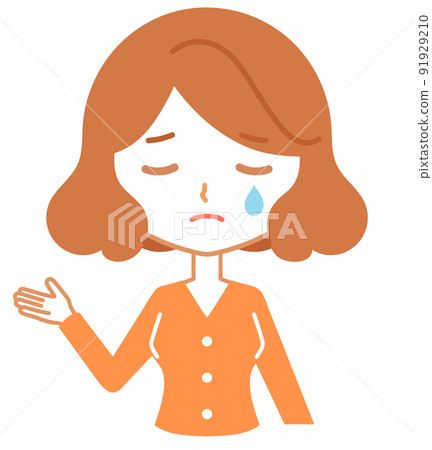 Upper body of a female character raising her right hand-crying Upper body of a female character raising her right hand-crying 91929210