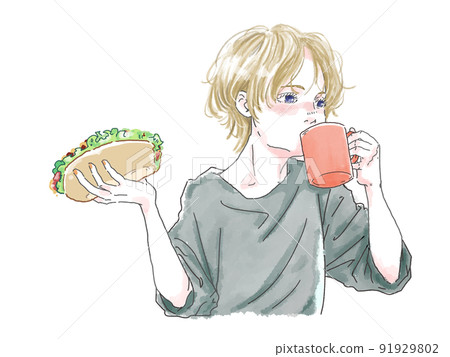 Women drinking hot dogs and drinks 91929802