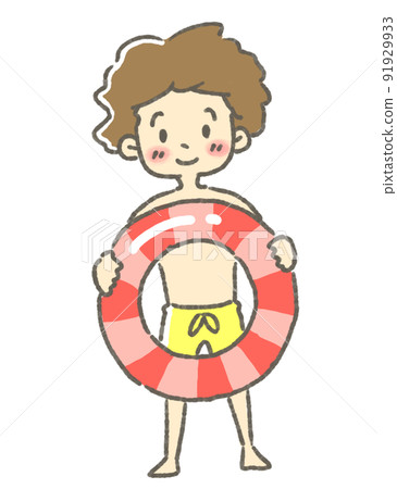 Summer pool buoy and boy illustration 91929933