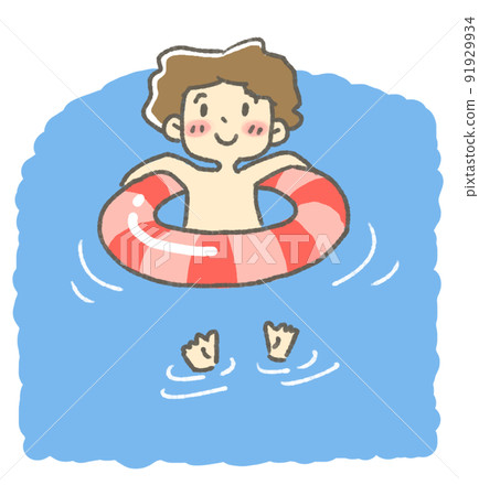Summer pool buoy and boy illustration Summer pool buoy and boy illustration 91929934