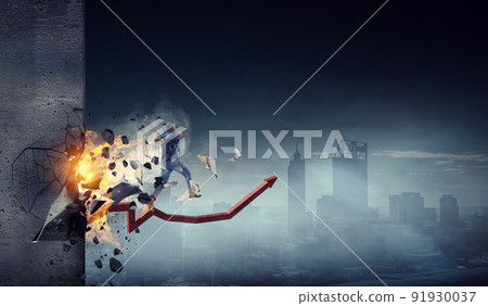 Determined businessman on his way to success leaving fire trails Determined businessman on his way to success leaving fire trails 91930037