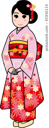 A young woman wearing a kimono with furisode A young woman wearing a kimono with furisode 91930114