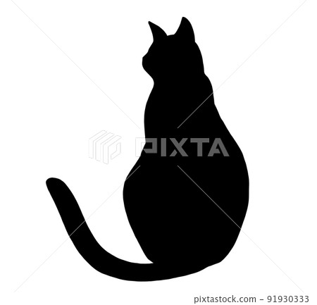 Silhouette illustration of a black cat sitting backwards 91930333