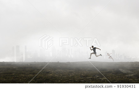Man in sportwear running . Mixed media Man in sportwear running . Mixed media 91930431
