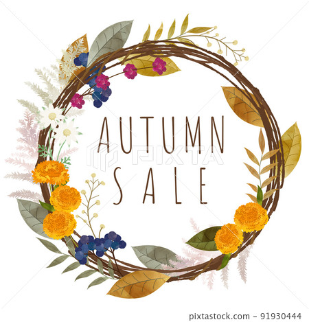 Autumn sale Autumn flower wreath watercolor illustration 91930444