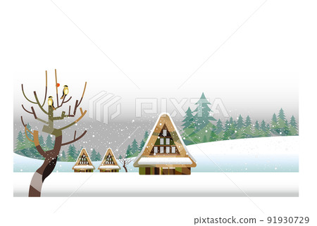 A beautiful mountain village with a gassho-zukuri, an old Japanese folk house A beautiful mountain village with a gassho-zukuri, an old Japanese folk house 91930729
