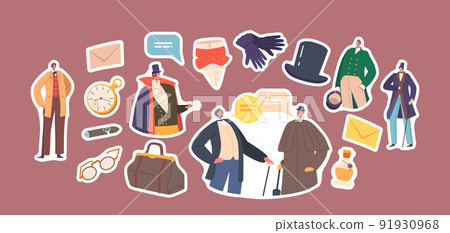 Set Stickers Victorian Gentlemen, English 19th Century Aristocrats, Male Characters Wear Vintage Clothing, Elegant Suits Set Stickers Victorian Gentlemen, English 19th Century Aristocrats, Male Characters Wear Vintage Clothing, Elegant Suits 91930968