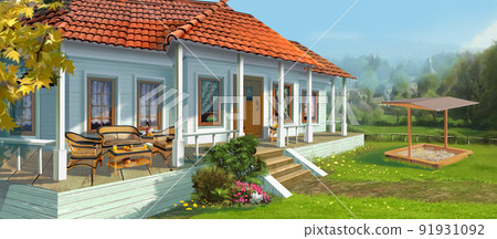 Country house with a veranda illustration 91931092