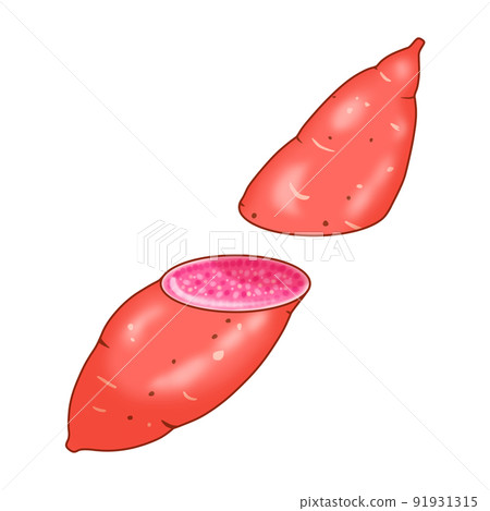 Red potatoes cut in two (purple potatoes, sweet potatoes) 91931315