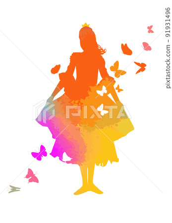 Multicolored silhouette of a girl with butterflies. Sweet princess. Vector illustration 91931496