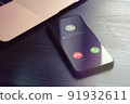 Scam fishing phone call from unknown number that was identified by a security anti-scam app as alert and fraudulent. Block Scam and Unwanted Calls concept 91932611